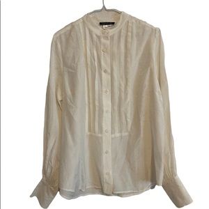 Peruvian Connection SZ L Women’s Button Up Silk Blend Ivory Blouse B10